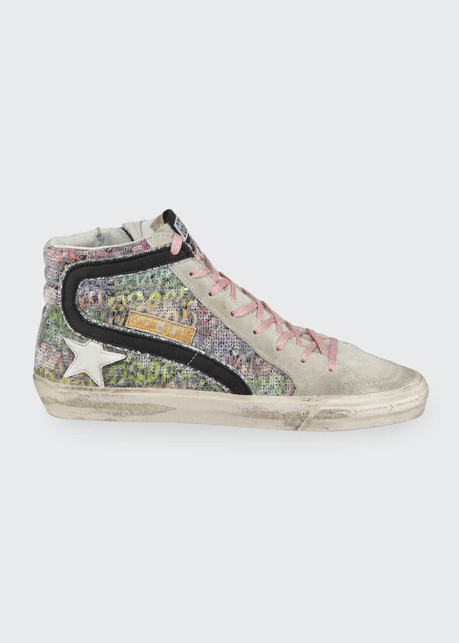 Image 1 of 1: Slide High-Top Sequin Suede Sneakers