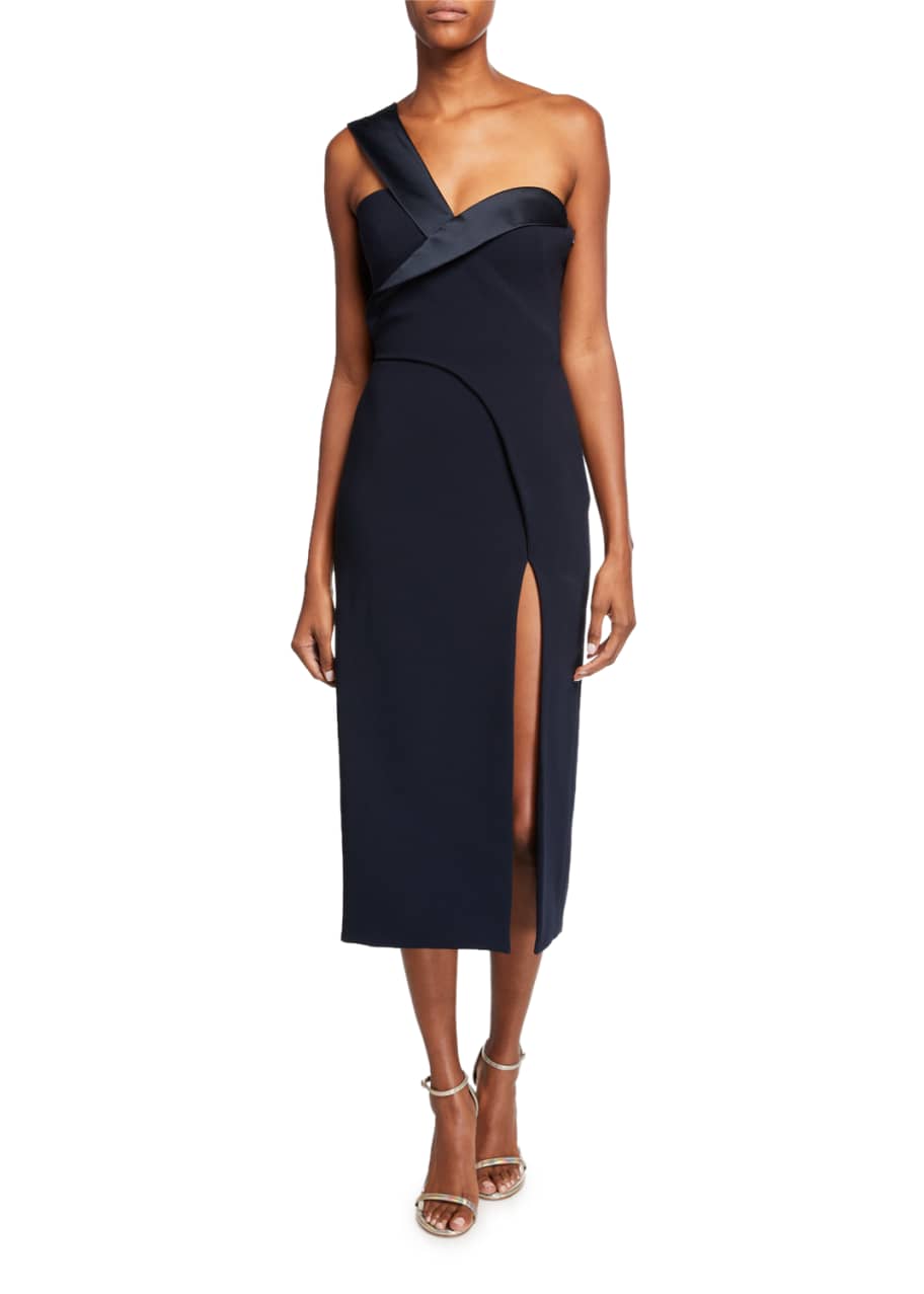 brandon maxwell one shoulder dress Brandon Maxwell Leather One Sleeve Mini Dress in Black