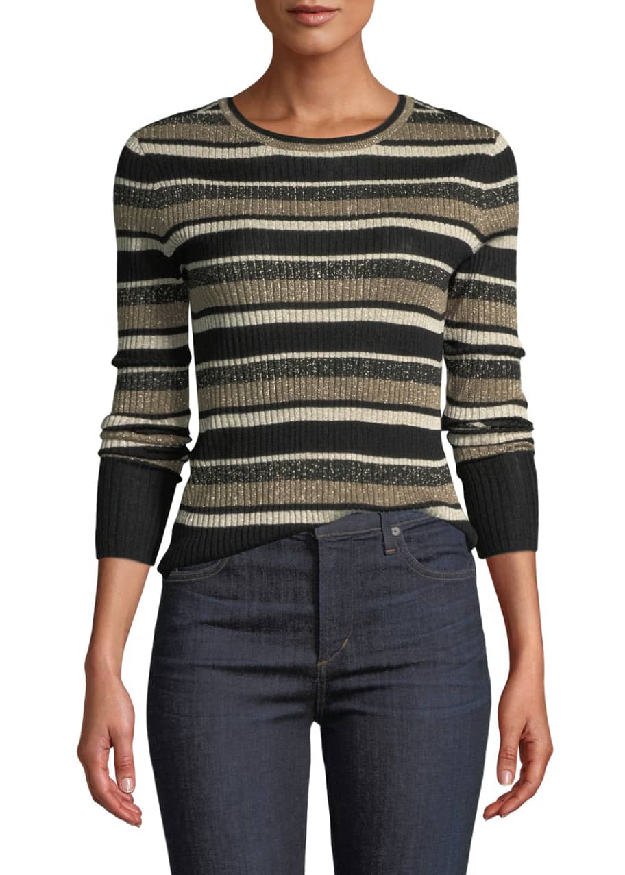 FRAME Panel-Stripe Metallic Ribbed Pullover Sweater - Bergdorf Goodman
