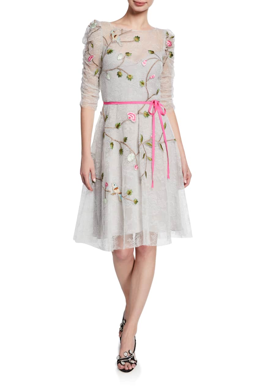 Monique Lhuillier Embroidered Chantilly Lace Cocktail Dress - Bergdorf  Goodman