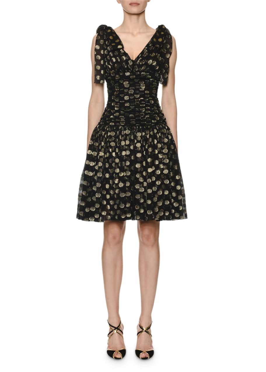 Image 1 of 1: Flutter-Sleeve Fil Coupe Dot Chiffon Dress