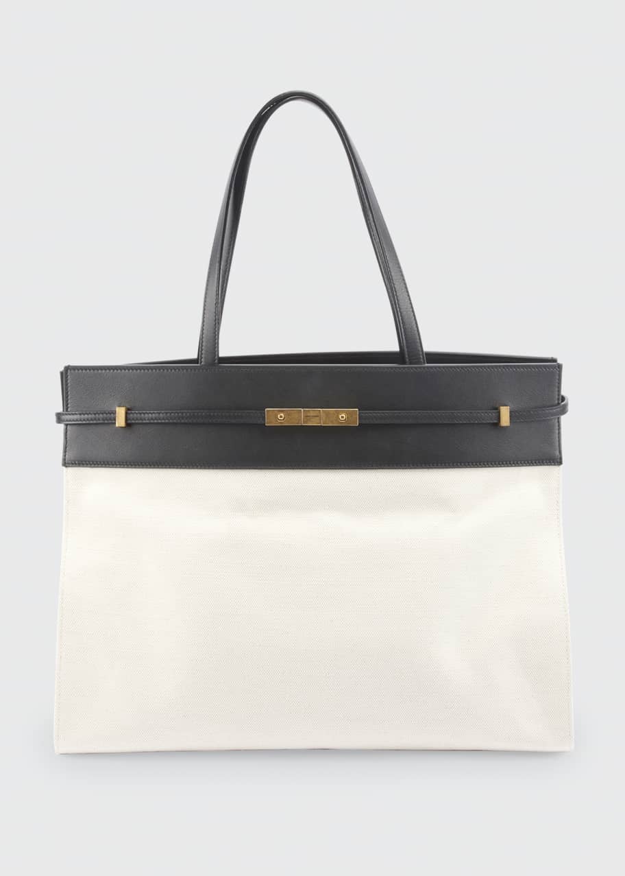 【送料&関税込】Saint Laurent Two-tone Canvas And Leather Me Saint Laurent Manhattan Medium Two-Tone Canvas/Leather Tote