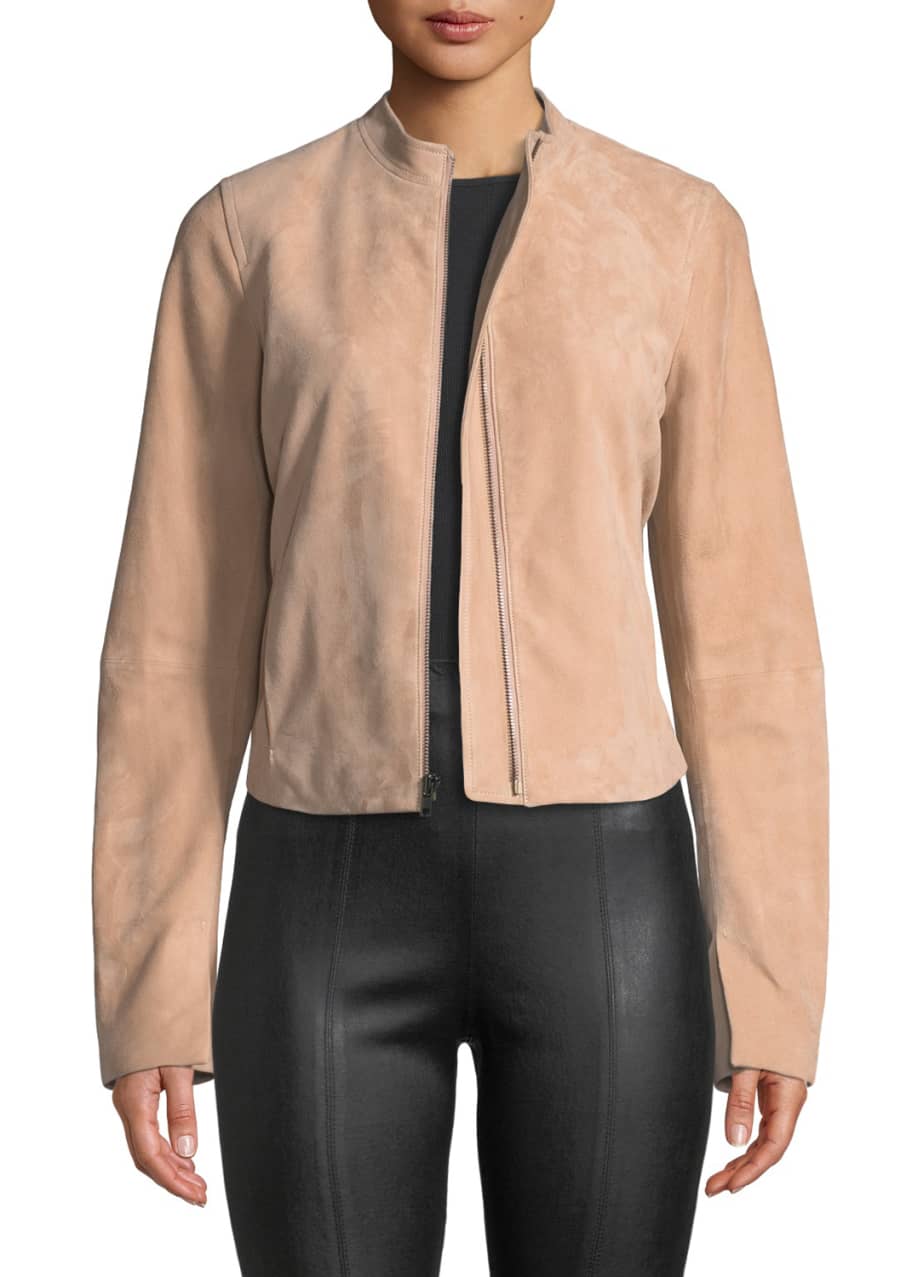 Image 1 of 1: Cropped Zip-Front Suede Moto Jacket