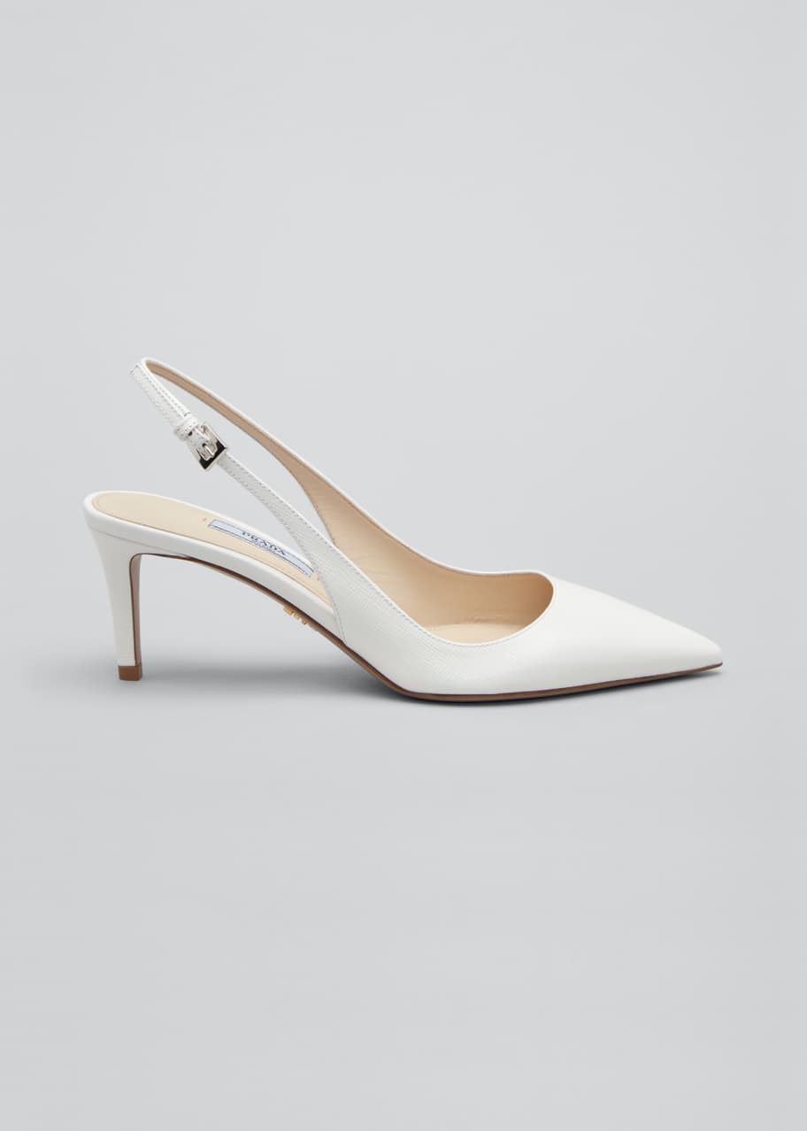Image 1 of 1: Point-Toe Patent Saffiano Slingback Pumps