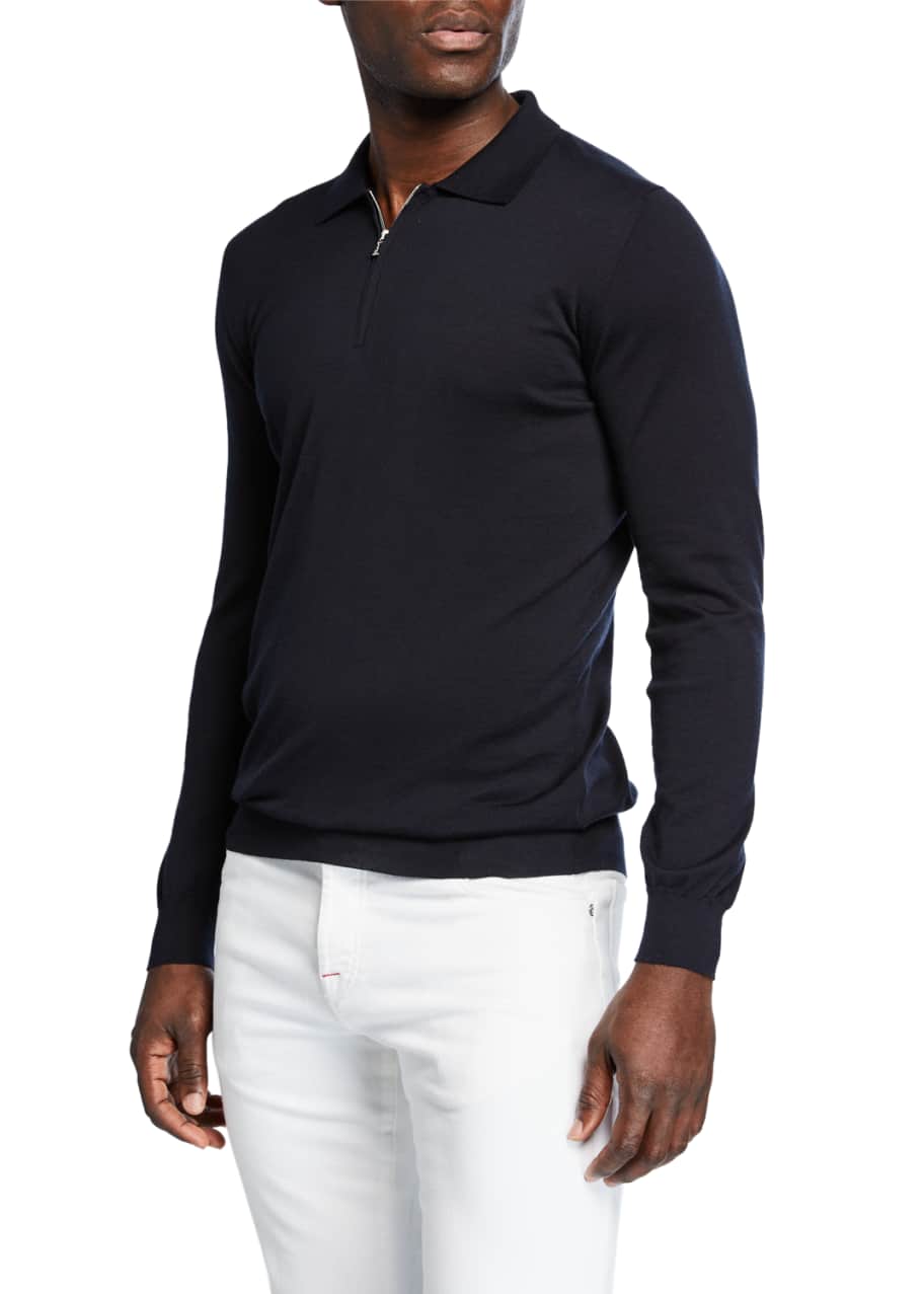 Kiton Men's LongSleeve Zip Polo Shirt Bergdorf Goodman