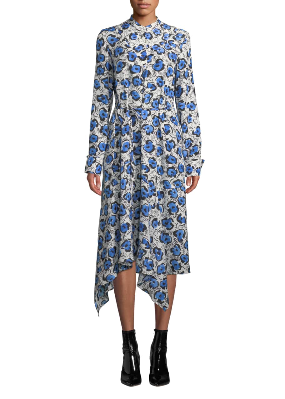Image 1 of 1: Domi Long-Sleeve Floral Handkerchief Shirtdress