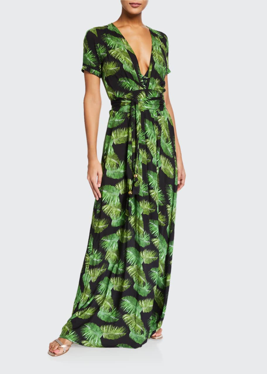 Melissa Odabash Lou Cheetah-Print Belted Short-Sleeve Maxi Dress ...