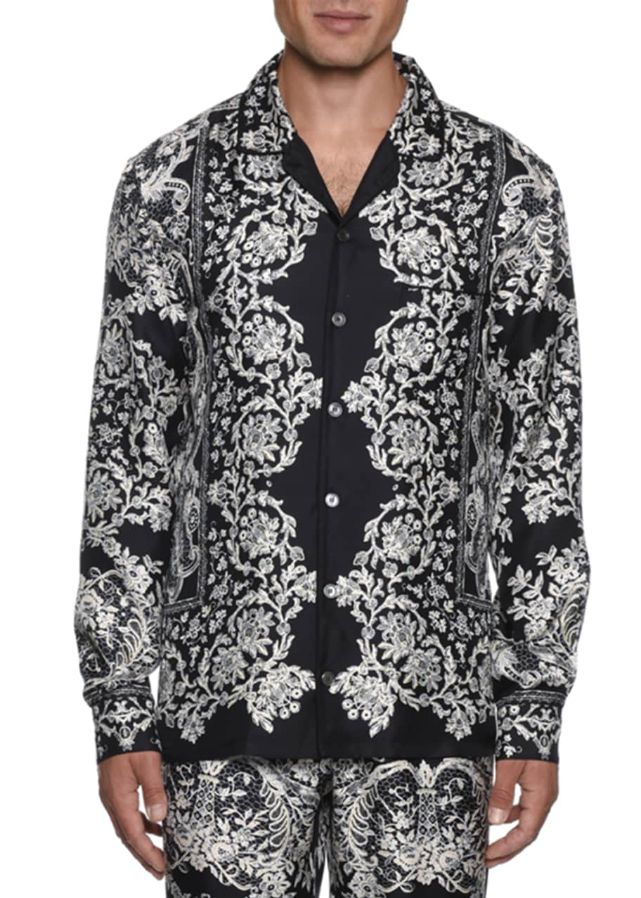 Dolce&Gabbana Men's Lace Print Silk Pajama Top - Bergdorf Goodman