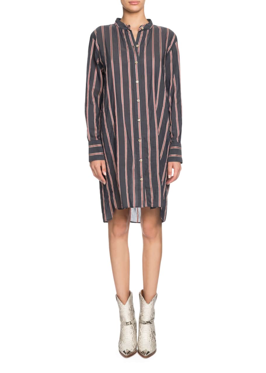 Etoile Isabel Marant Yucca Striped Band-Collar Long-Sleeve Shirt Dress ...
