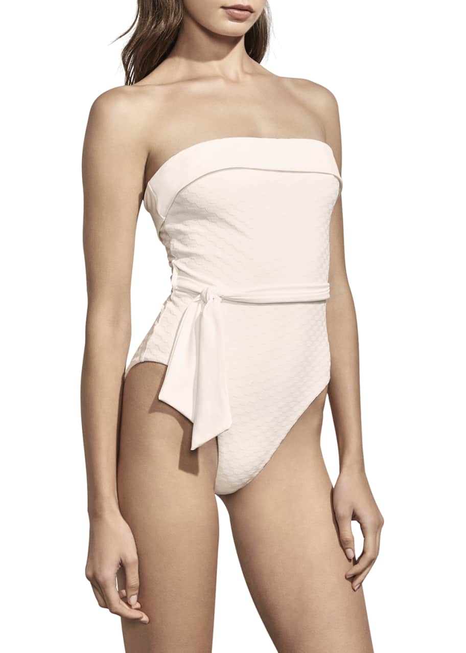 Image 1 of 1: Solene Belted Jacquard One-Piece Swimsuit