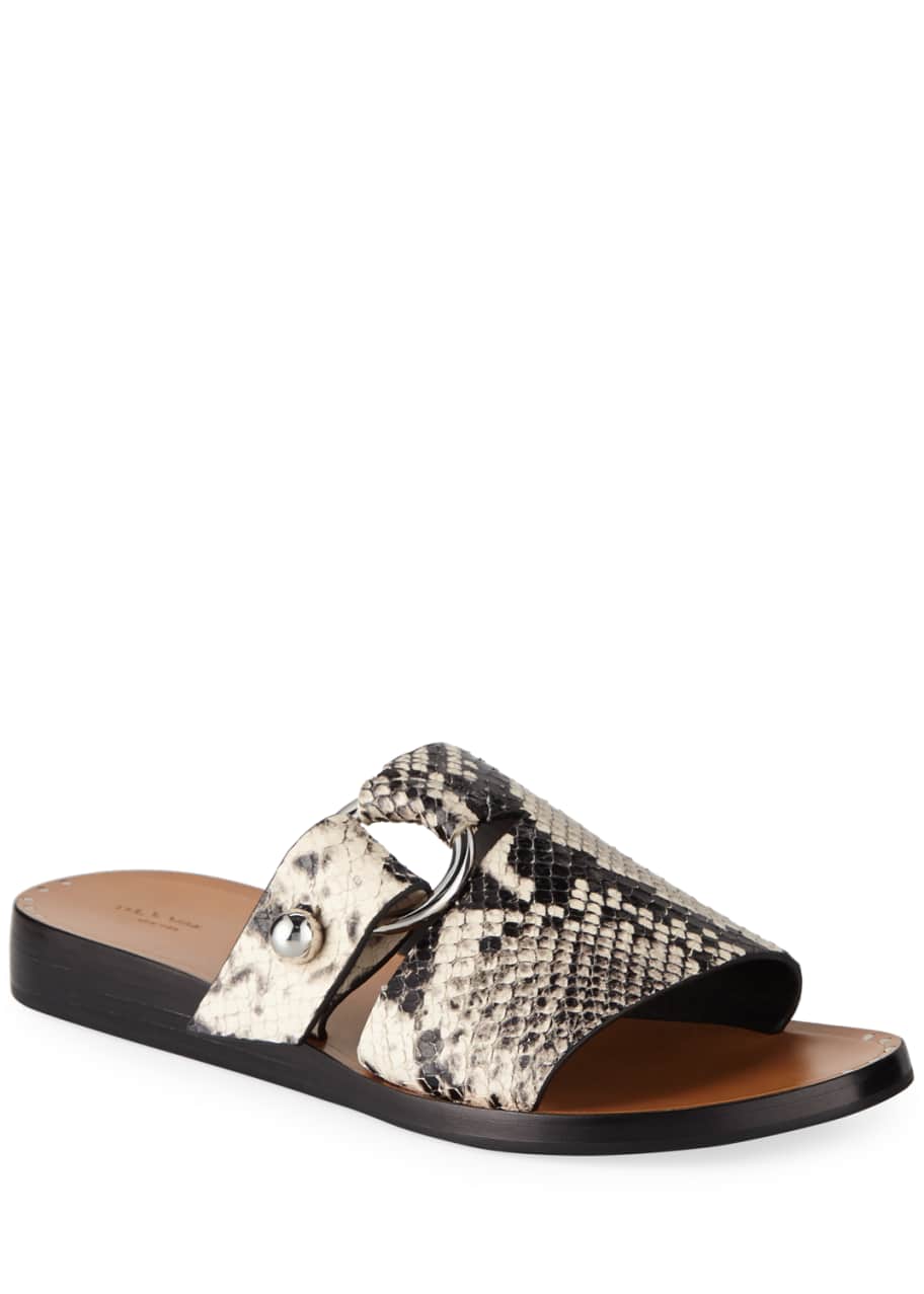 Arc Flat Snake Print Slide Sandals