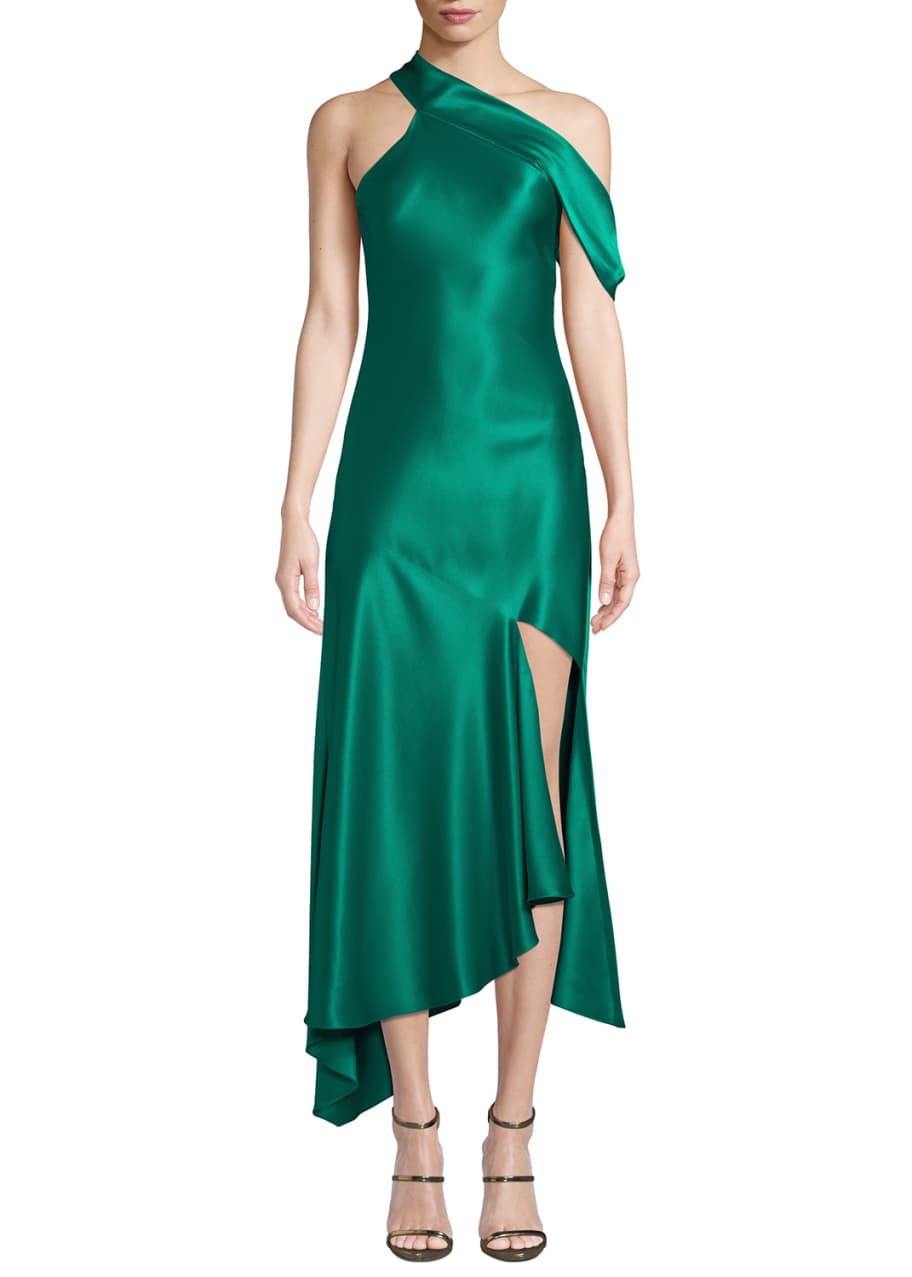 CUSHNIE One-Shoulder Satin Slip Dress - Bergdorf Goodman