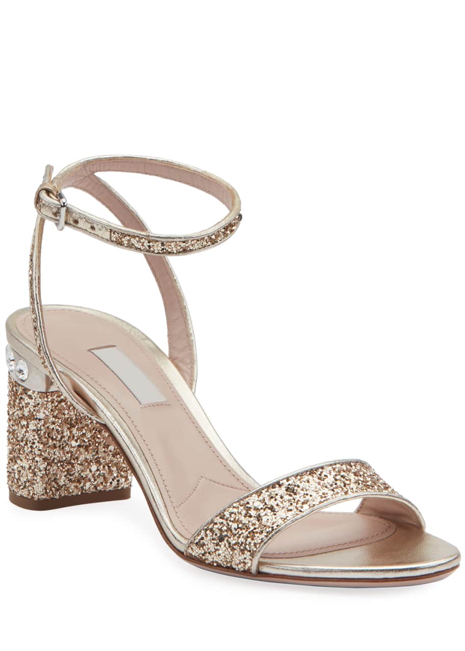 Image 1 of 1: Glitter Crystal-Embellished Block-Heel Sandals