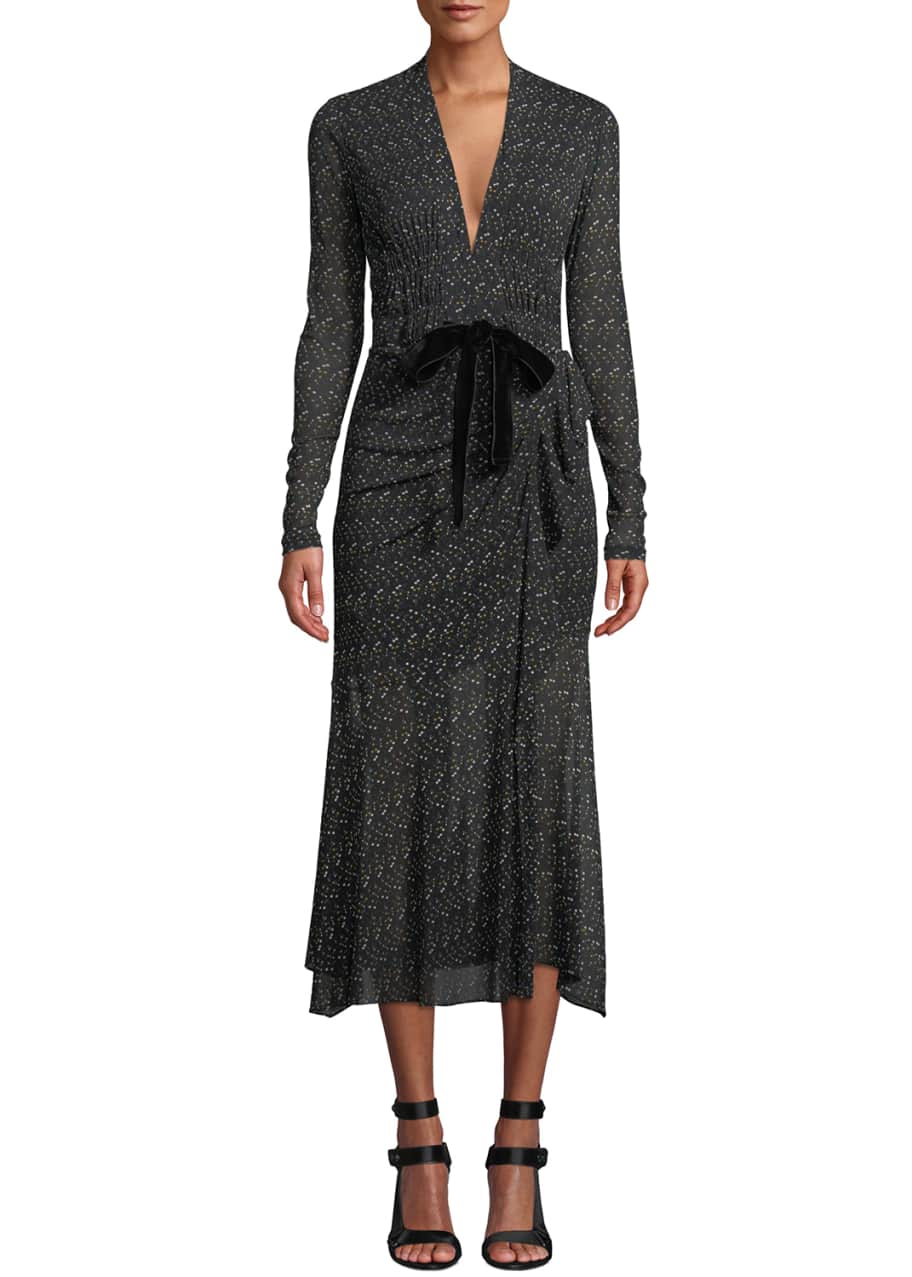 Diane von Furstenberg Crystal Tie-Front Printed Long Cocktail Dress