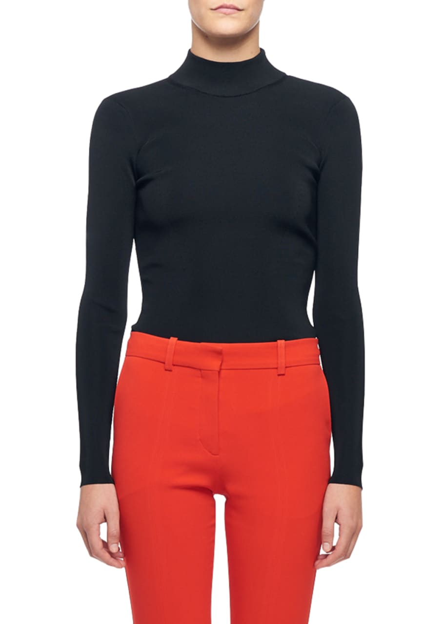 Image 1 of 1: Long-Sleeve High-Neck Open-Back Blouse