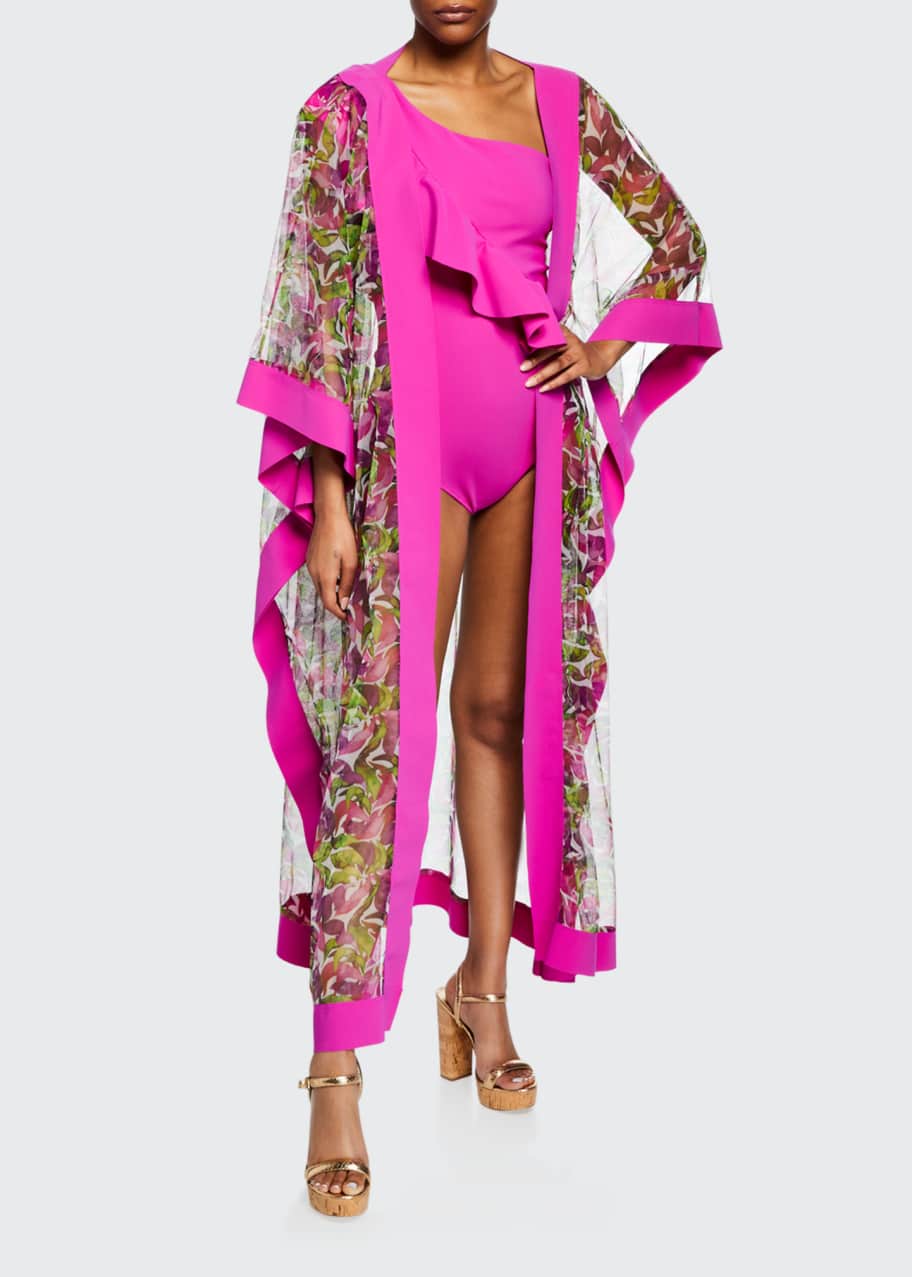 Image 1 of 1: Candela Printed Silk Tulle Kimono