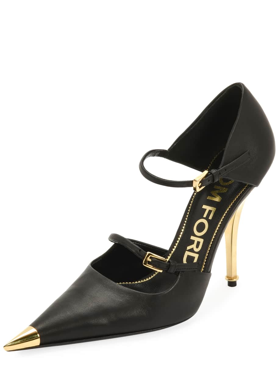 TOM FORD Two-Strap Mary Jane Pumps with Pointed Metal Toe - Bergdorf Goodman