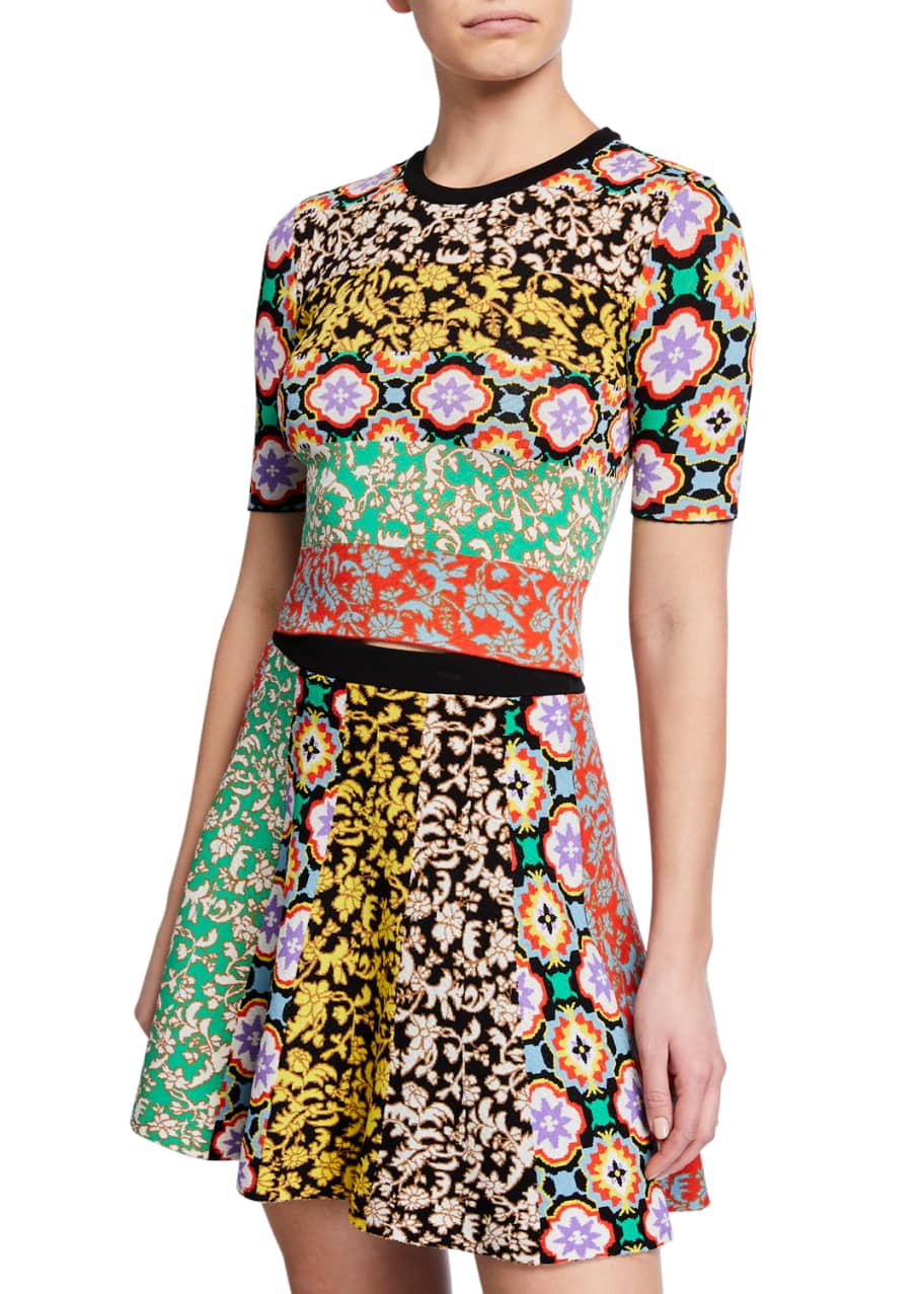 Alice Olivia Ciara Mixed Pattern Crewneck Sweater Bergdorf Goodman