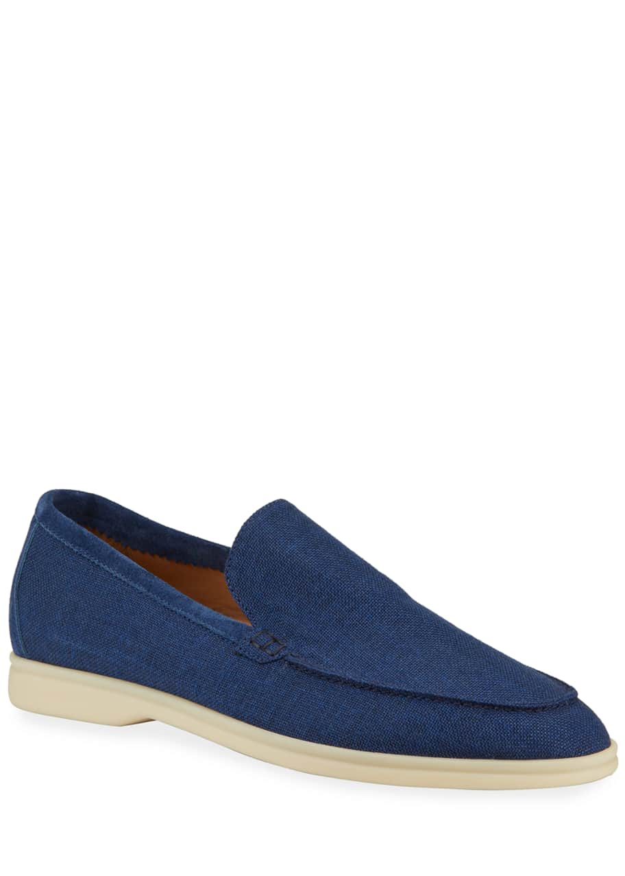 Loro Piana Men's Summer Walk Linen Loafers, Blue Still Water, Men's, 12D, Loafers & Slip-Ons