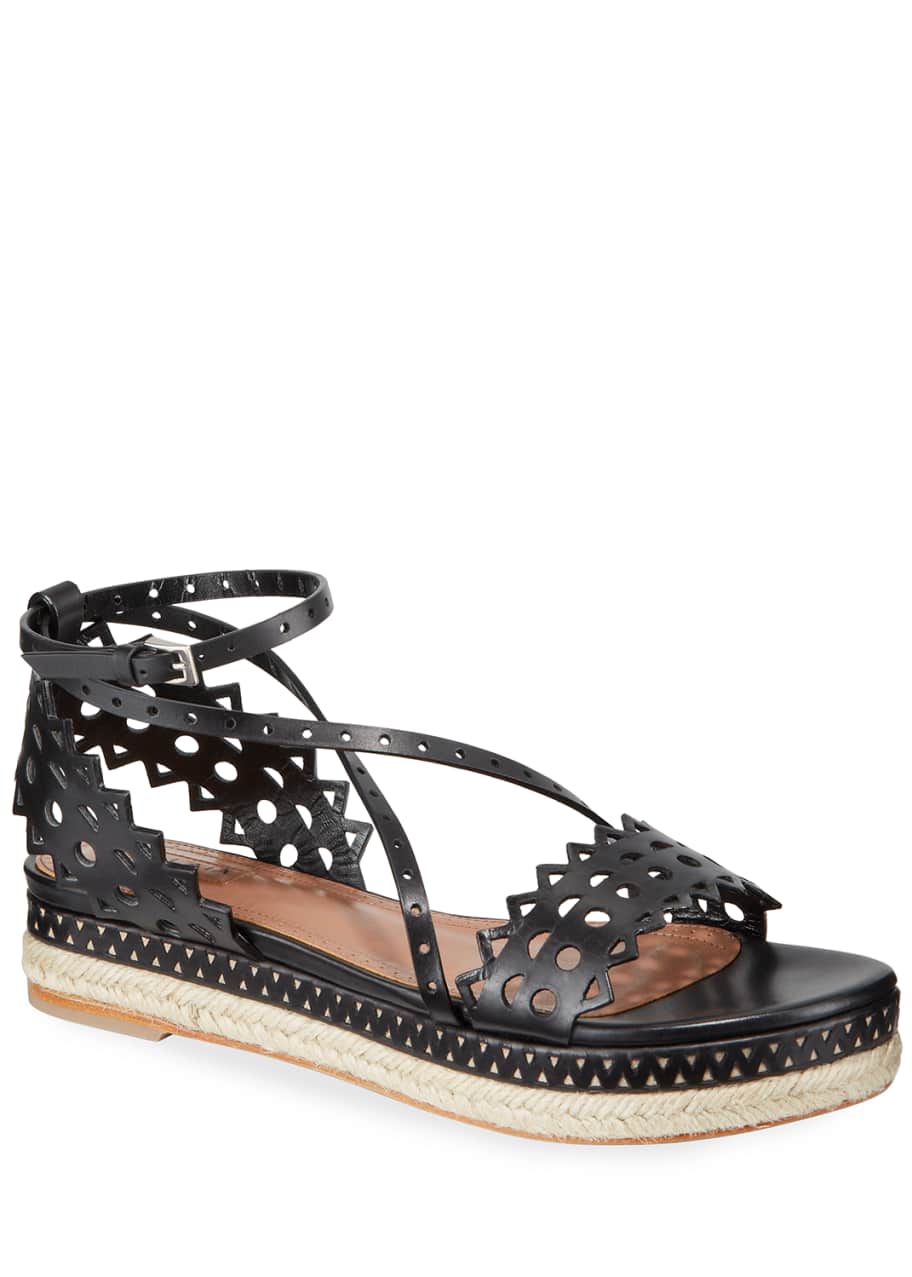 Image 1 of 1: 20mm Vienne Laser-Cut Leather Platform Sandals