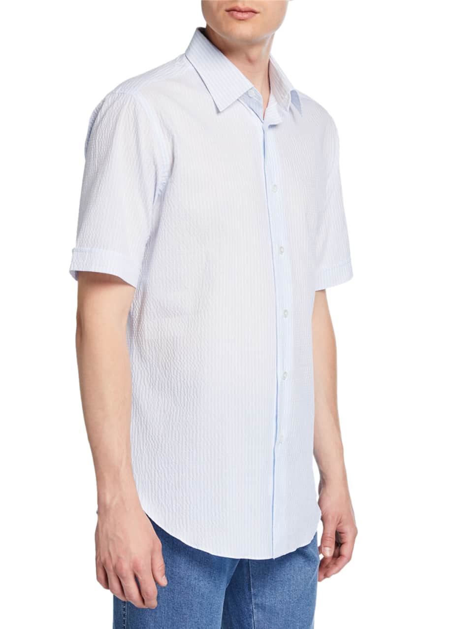 Image 1 of 1: Men's Pinstriped Seersucker Short-Sleeve Sport Shirt