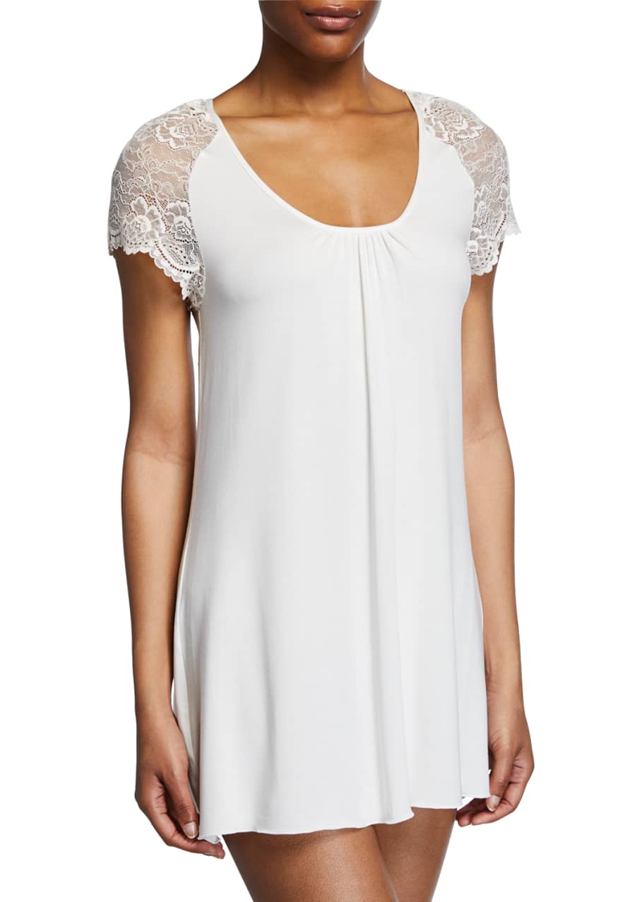Image 1 of 1: Lace Cap-Sleeve Short Nightgown