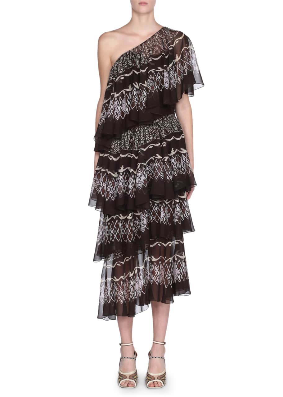 Fendi Ruffle-Tiered One-Shoulder Cocktail Dress - Bergdorf Goodman