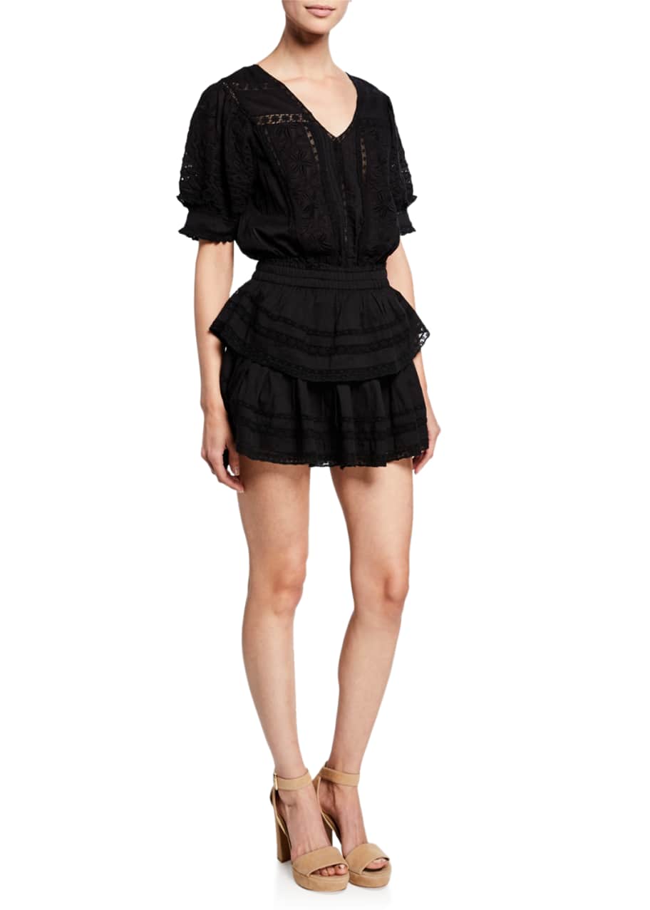 LoveShackFancy Marissa Embroidered Cotton Short Dress Bergdorf