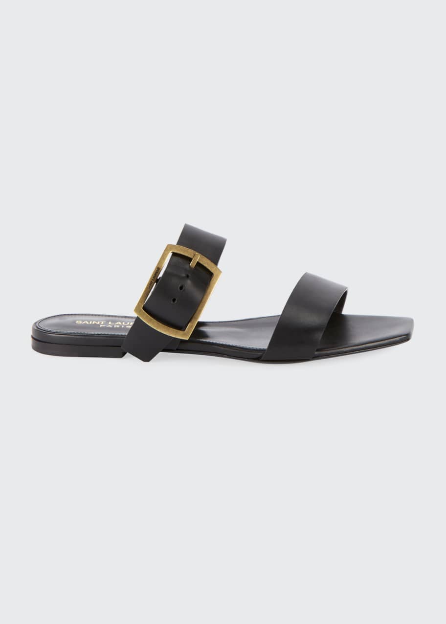 Saint Laurent Jodie Flat Leather Slide Sandals - Bergdorf Goodman