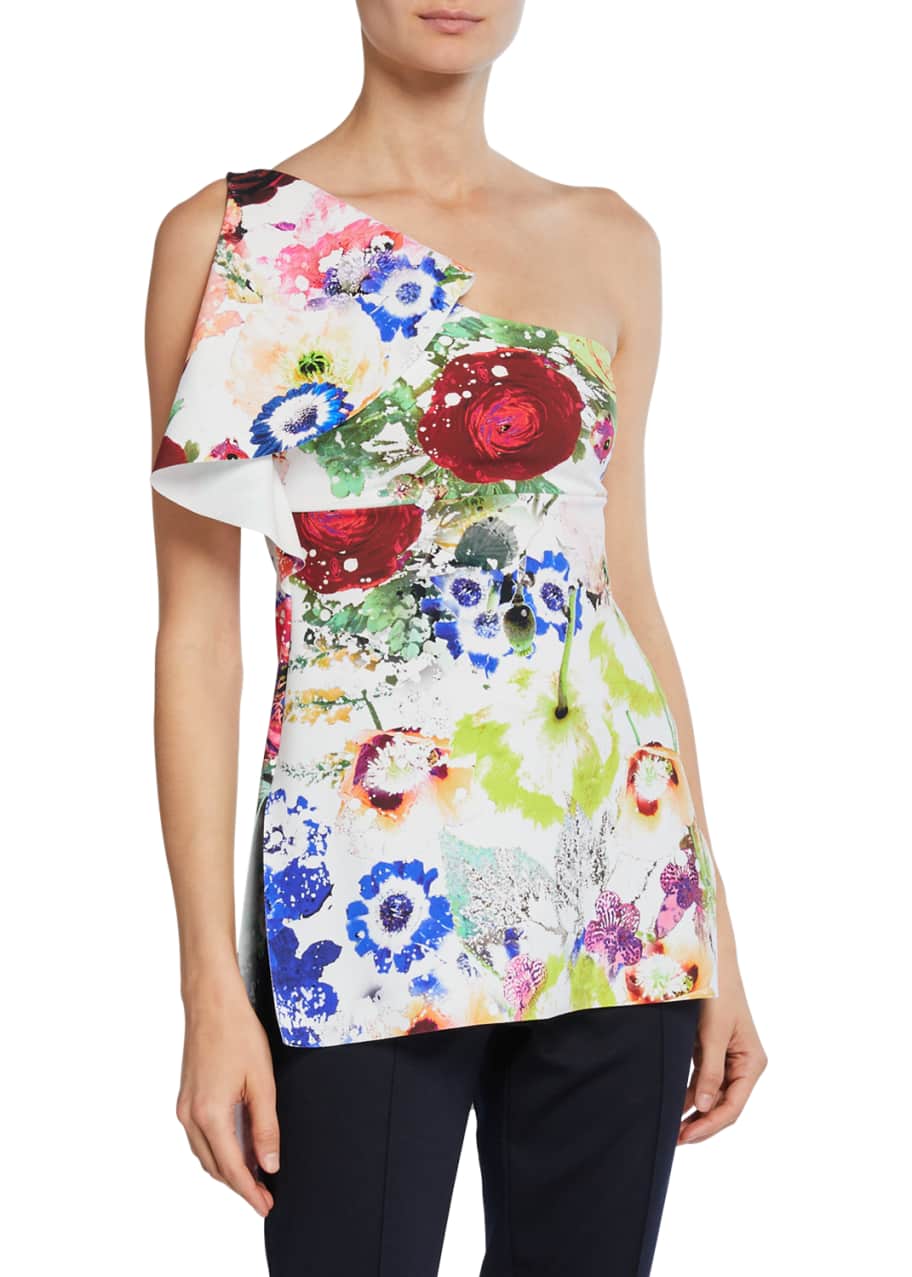 Image 1 of 1: Clarisse Printed One-Shoulder Sleeveless Top