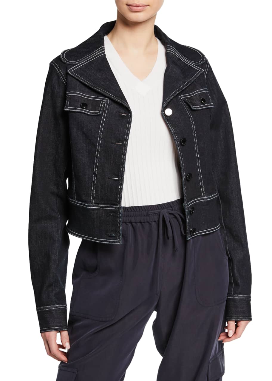 Elie Tahari Poppy Button Front Denim Jacket w Contrast Stitching Bergdorf Goodman