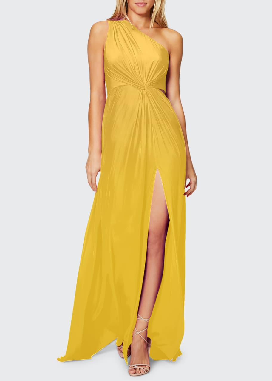 Image 1 of 1: Linley One-Shoulder Twist-Front Dress with Slit & Cutout