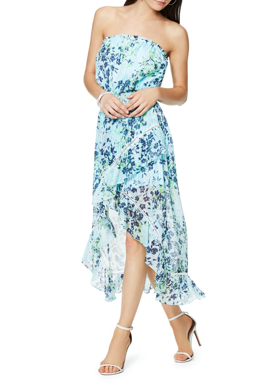 Image 1 of 1: Manon Floral-Print Strapless High-Low Ruffle Dress