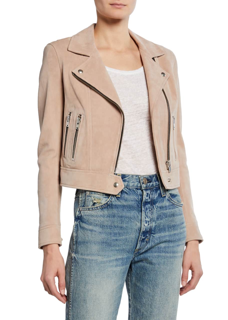 Dembey Cropped Suede Moto Jacket