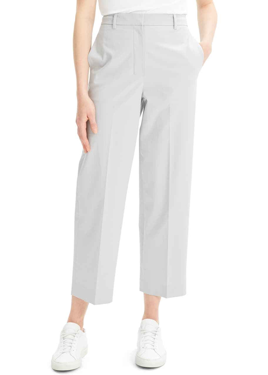 Image 1 of 1: High-Waist Straight-Leg Stretch-Cotton Ankle Pants