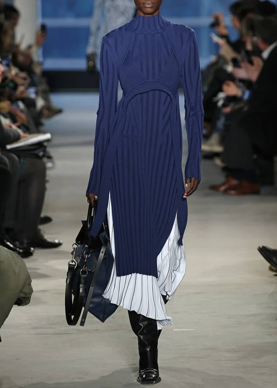 Long Sleeve Midi Sweater Dress Blue