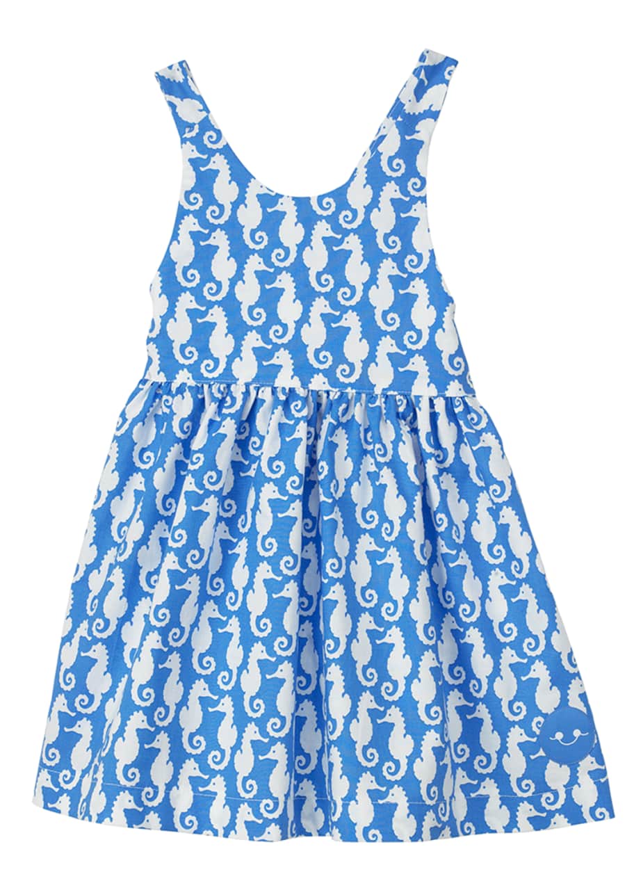 Image 1 of 1: Sea Horse Print Sleeveless Dress, Size 7-10
