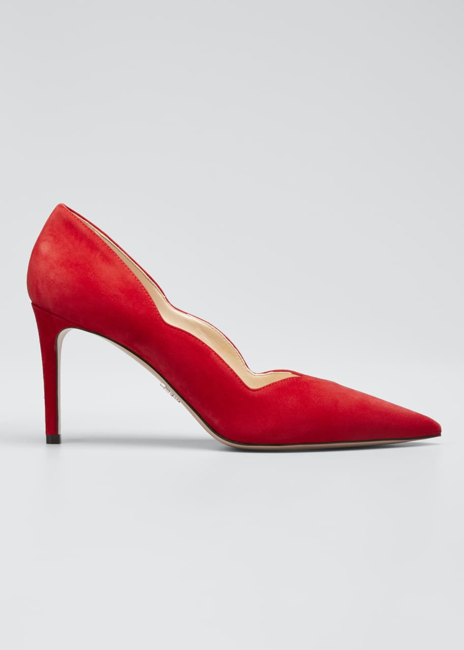 Image 1 of 1: Suede Scallop Pointed Pumps