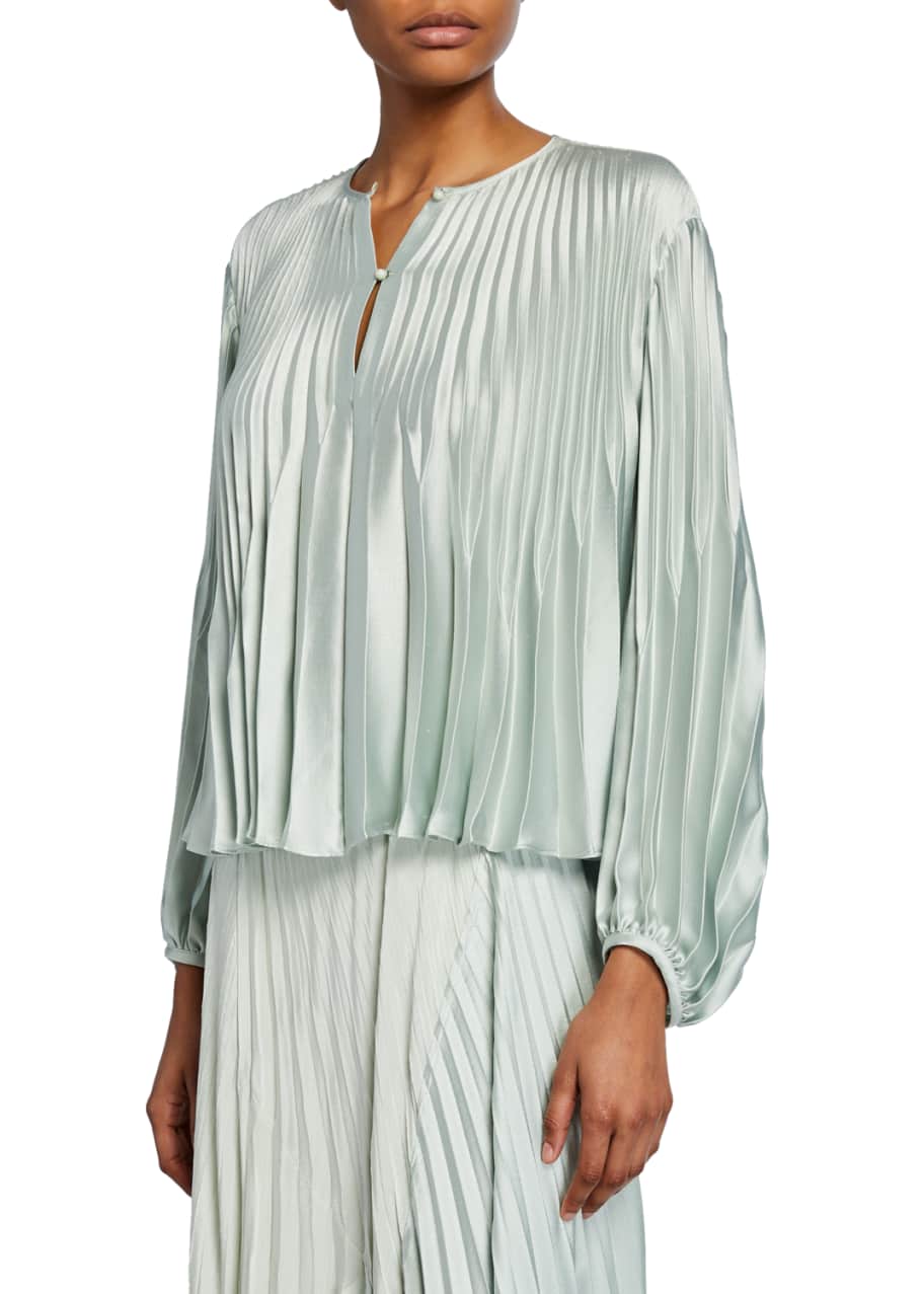 Vince Chevron Pleated Blouson Sleeve Blouse Bergdorf Goodman