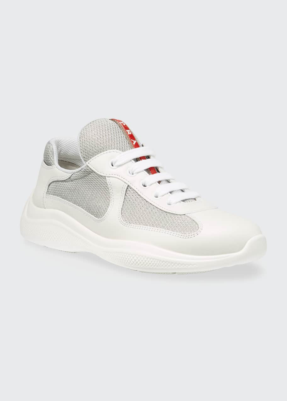 Prada America S Cup Leather and Mesh Sneakers Bergdorf Goodman