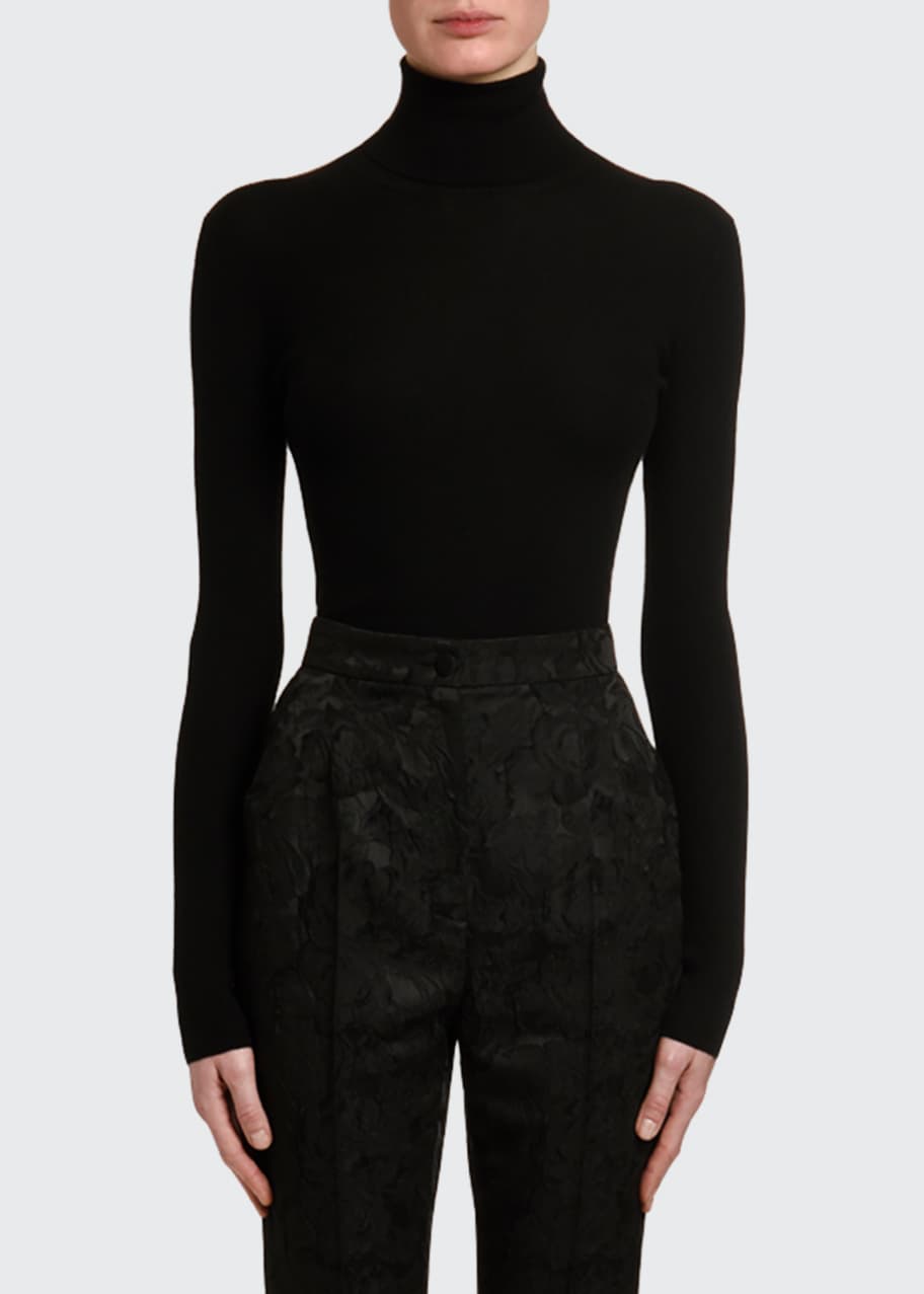 Cashmere Silk Thin Ribbed Turtleneck Sweater