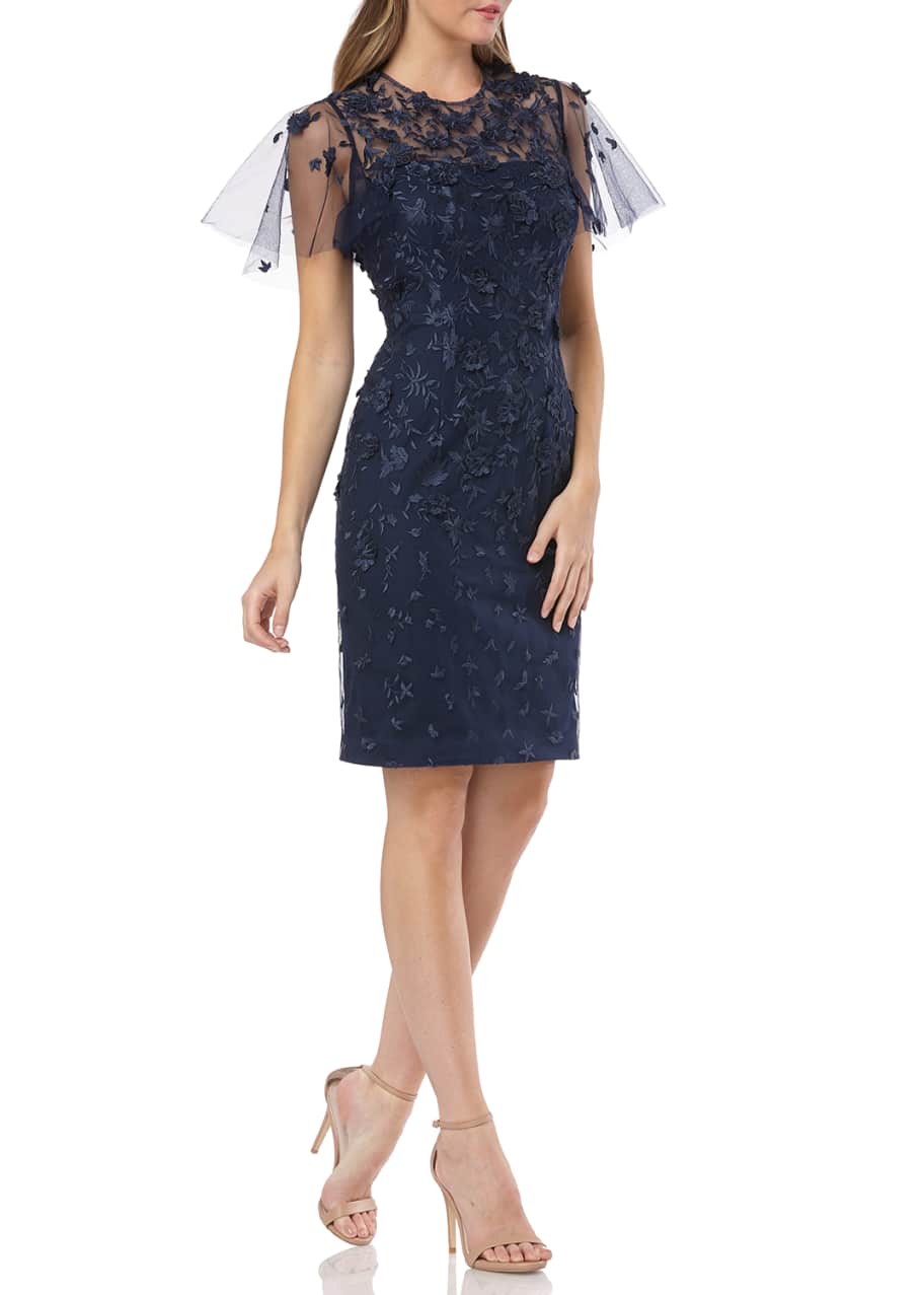 Carmen Marc Valvo Infusion Flutter-Sleeve 3D Novelty Lace Cocktail Dress -  Bergdorf Goodman
