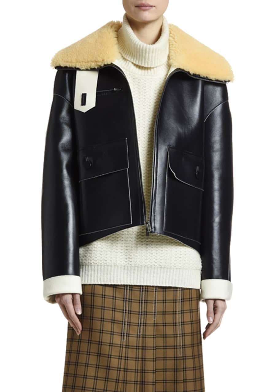 Shearling Collar Leather Jacket