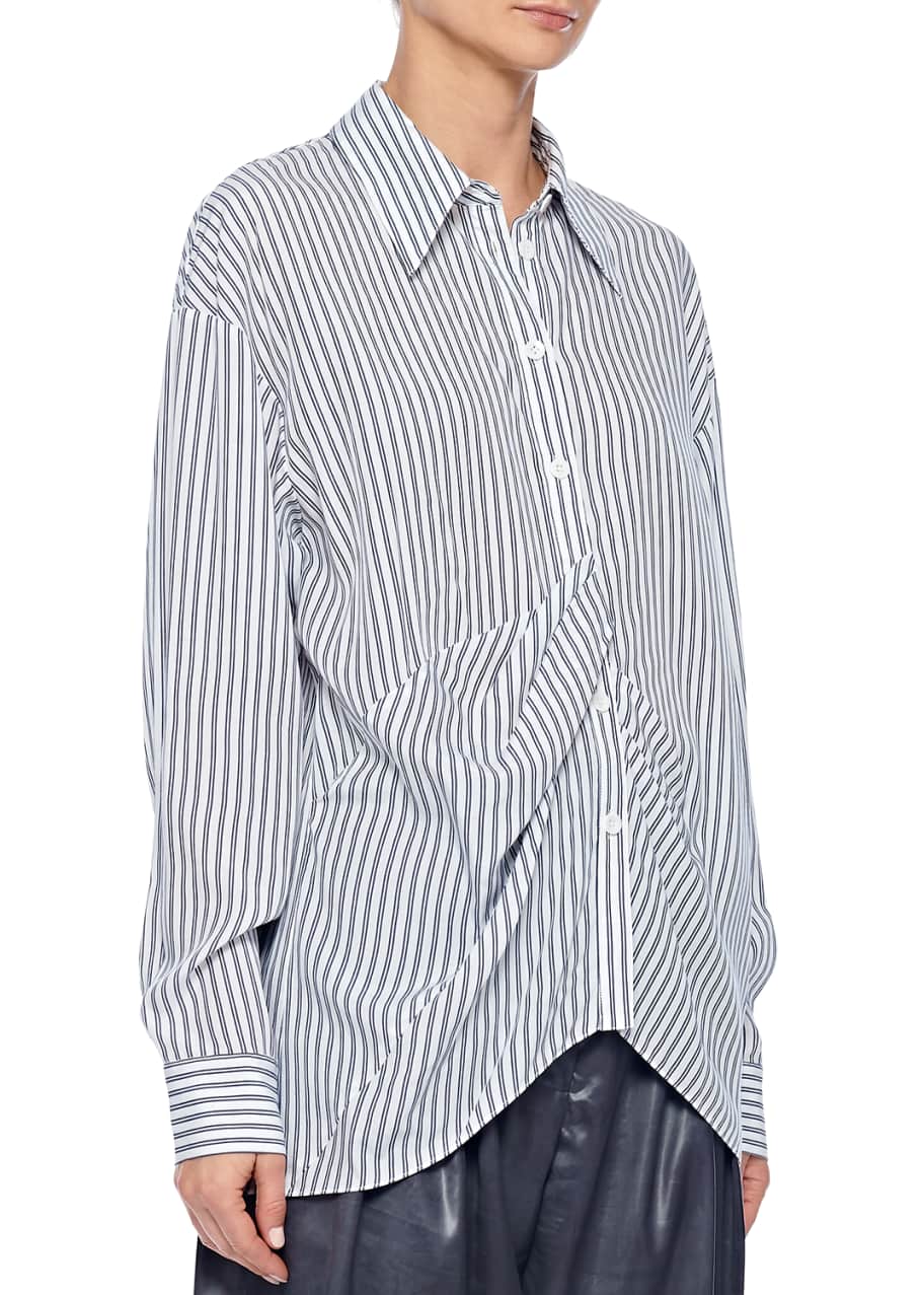 Image 1 of 1: Soft Stripe Shirt with Draped Front Detail