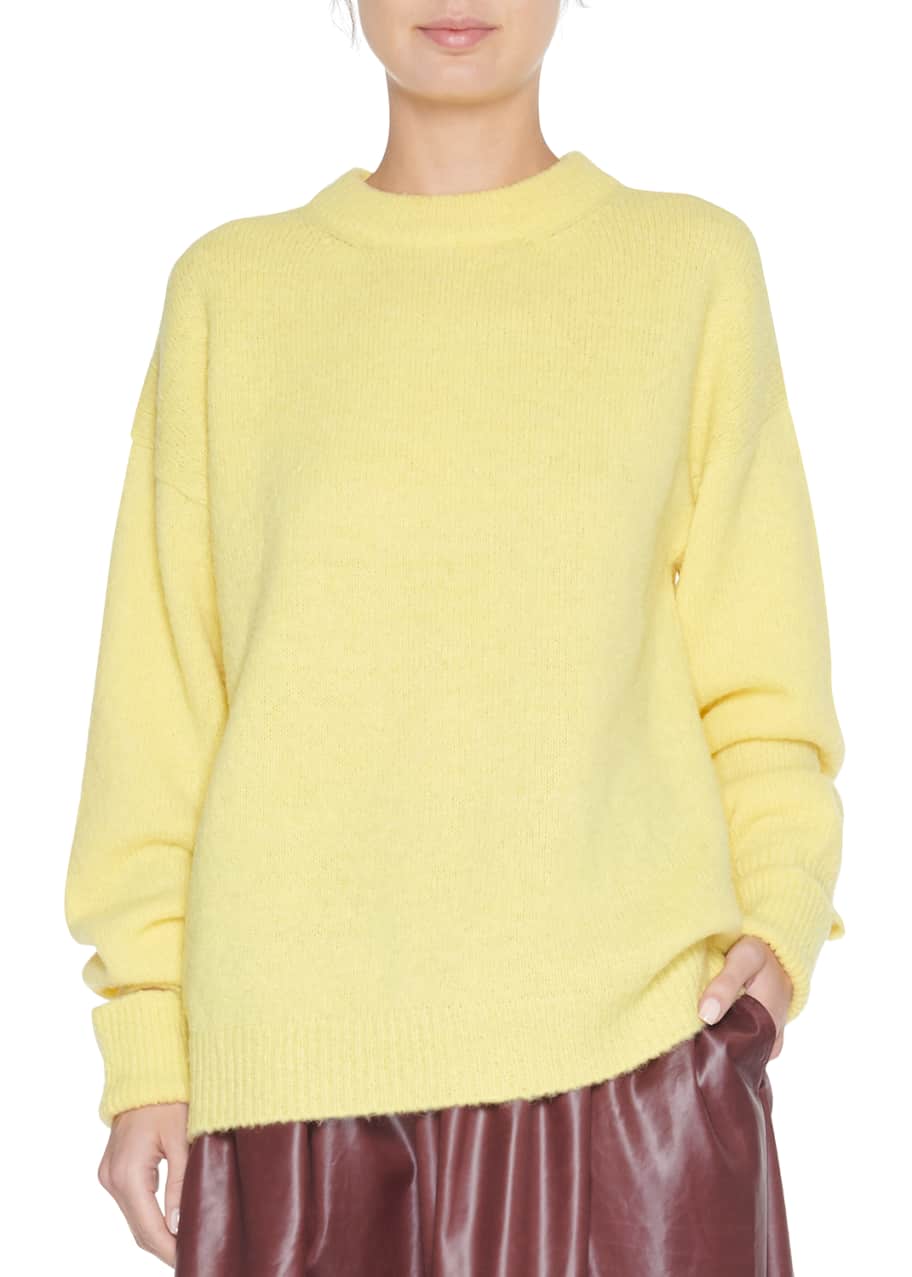 Tibi Crewneck Airy Alpaca Sweater with Arm Band Cuffs Bergdorf