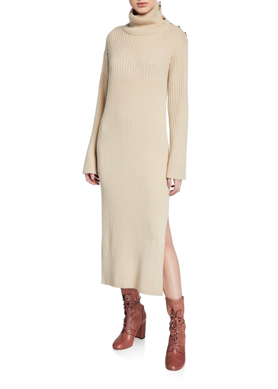See by Chloe Ribbed Turtleneck Maxi Dress with Buttons - Bergdorf Goodman