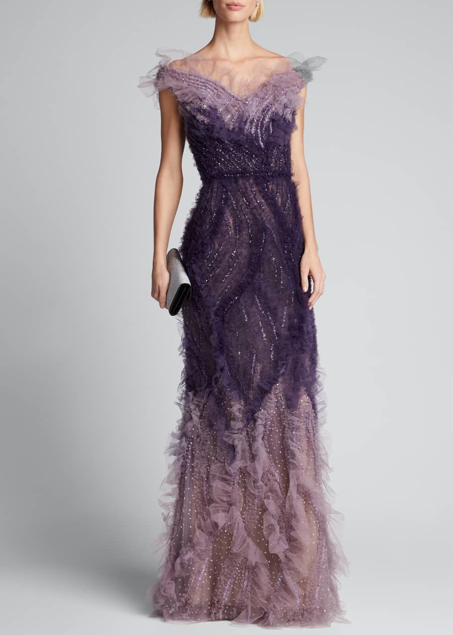 Ombre Tulle Off the Shoulder Gown