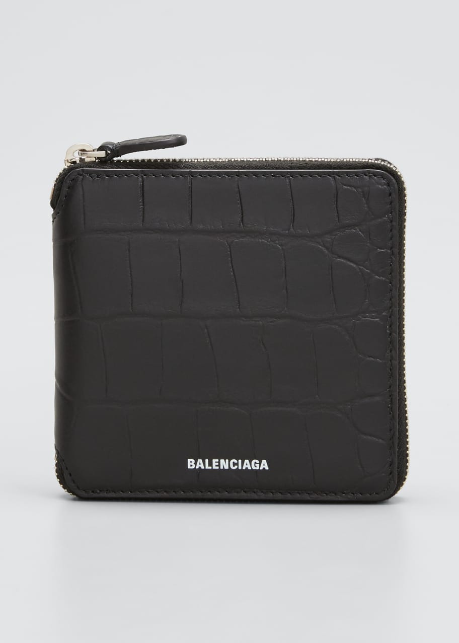 Image 1 of 1: Men's Croc-Embossed Leather Zip Wallet