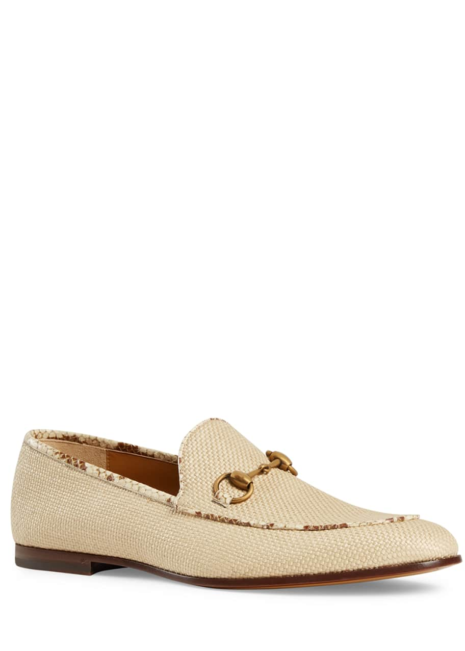 Gucci Men's New Jordaan Raffia Loafers with Snakeskin Trim - Bergdorf ...