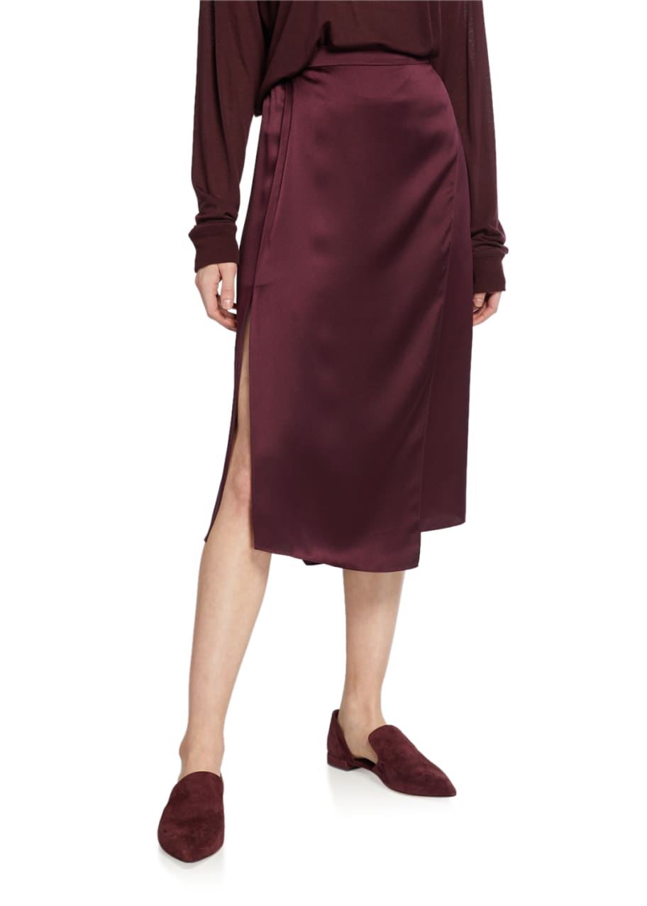 Vince drape panel silk midi skirt hotsell
